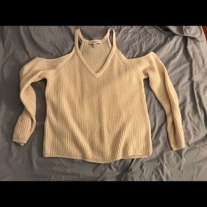 Cold Shoulder Knitted Cream Sweater